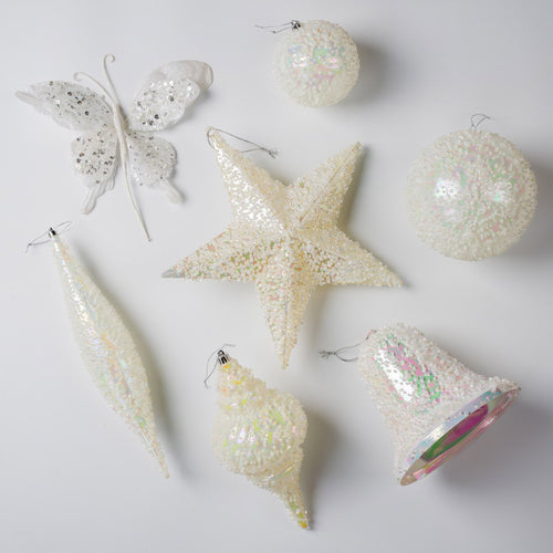 12" White Iridescent Star With Clear Bead Details