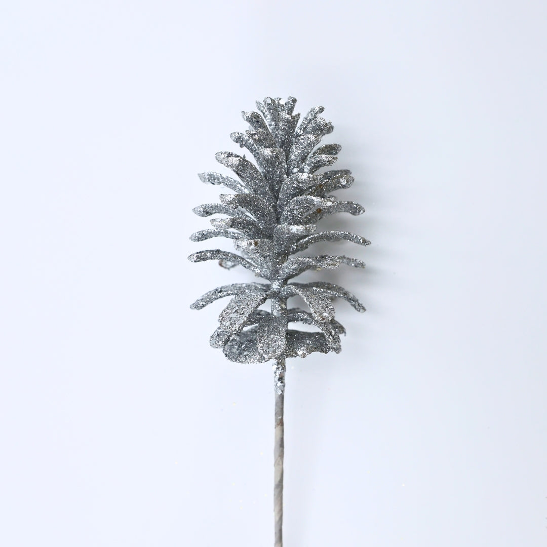 Silver Pinecone Pick with Glitter