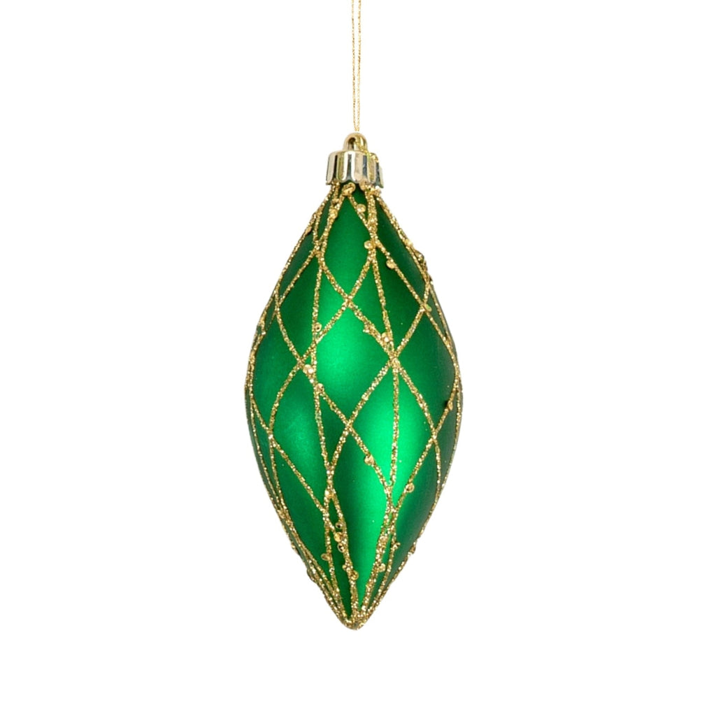 5" Matte Green Shuttle Ornament with Gold Glitter