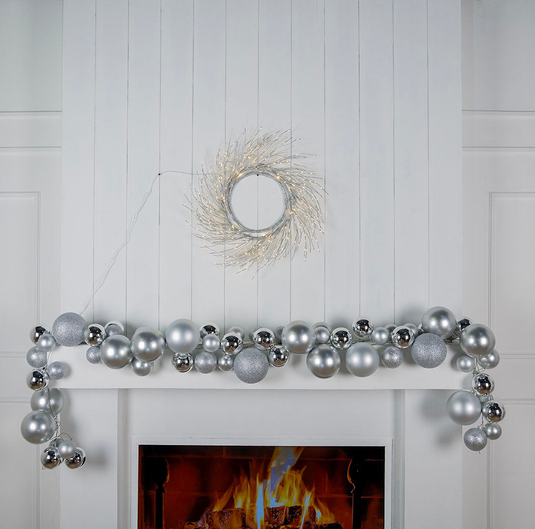 Silver LED Light Wreath