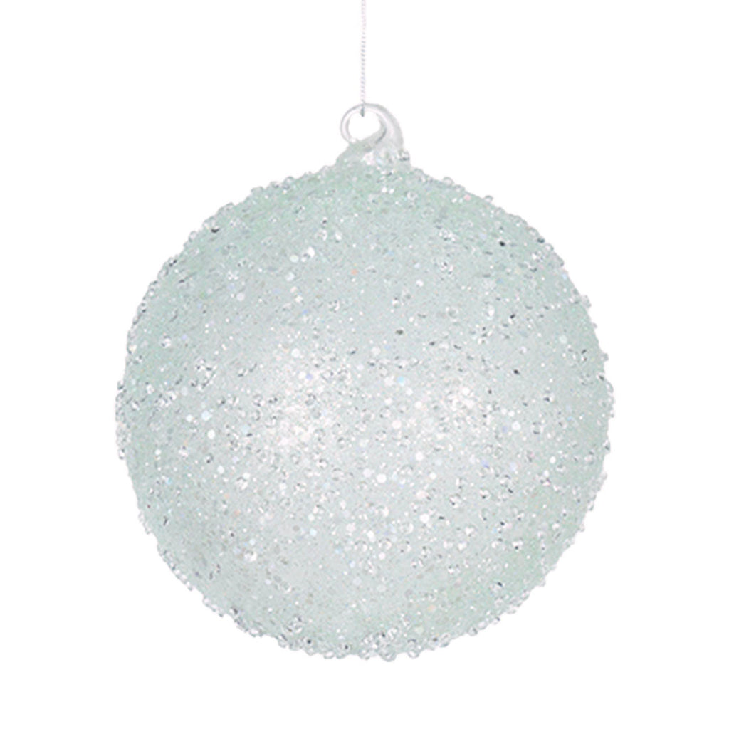 Teal Ball Ornament with Crystal Sugar Beads