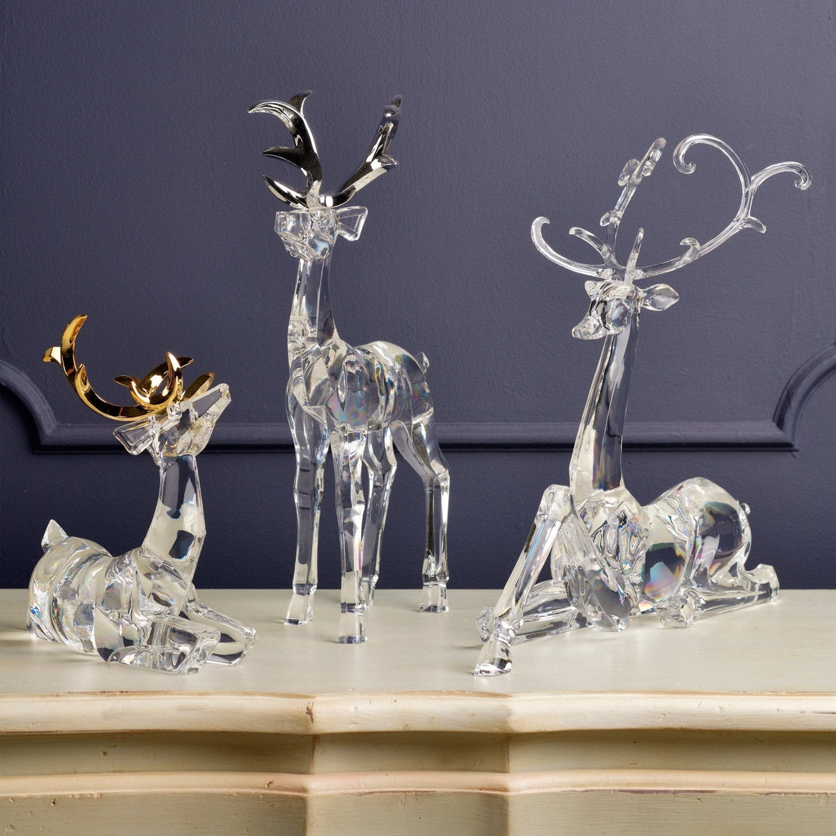 Acrylic Sitting Reindeer with Metallic Gold Horn