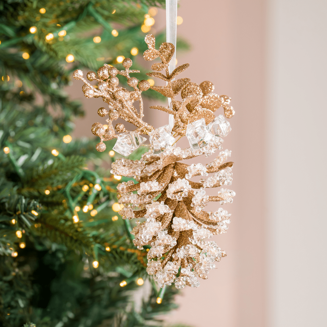 Beaded Frosted Pinecone 5" Ornament