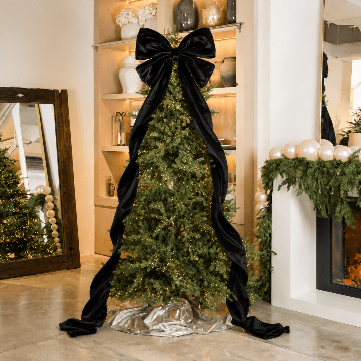 Black Velvet Large Bow Topper with extra long tales