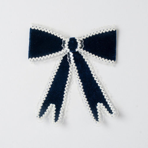 Blue Velvet Bow With White Lace Lining