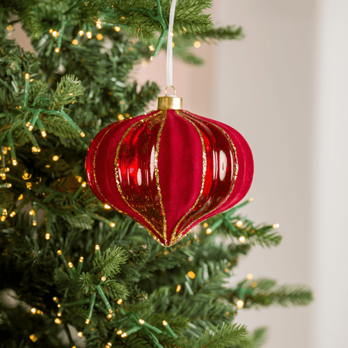 Burgundy & Champagne Onion Glass Ornament with Glitter