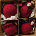 Burgundy Flocked Glass Ornament Set with Bow