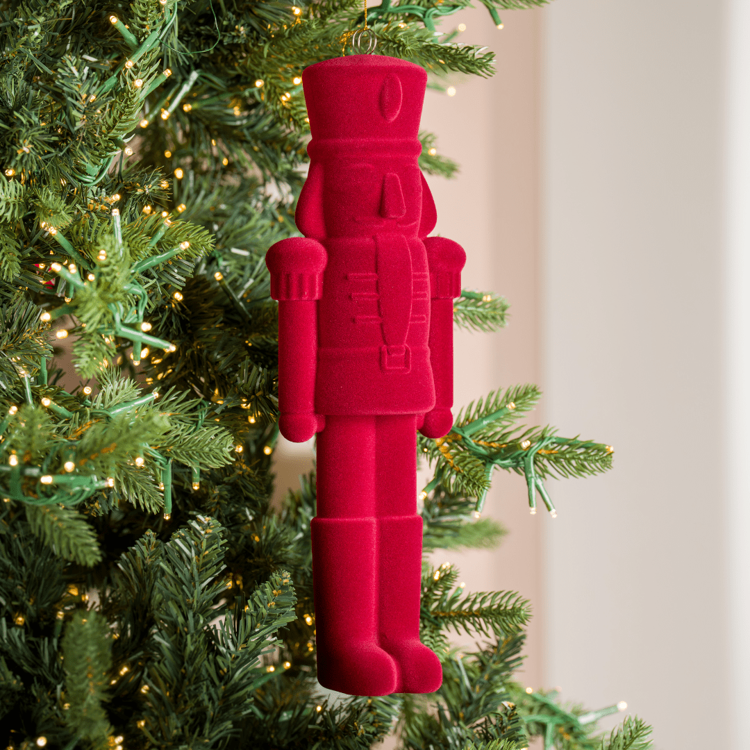 Burgundy Flocked Nutcracker Ornament 12-Inch