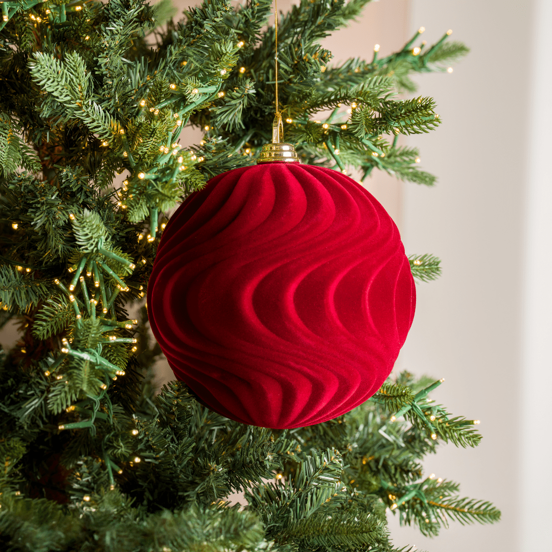 Burgundy Flocked Water Ripple Ball Ornament 8"