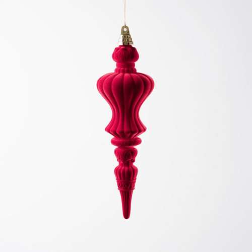 Burgundy Flocked Wire Finial Ornament 12"