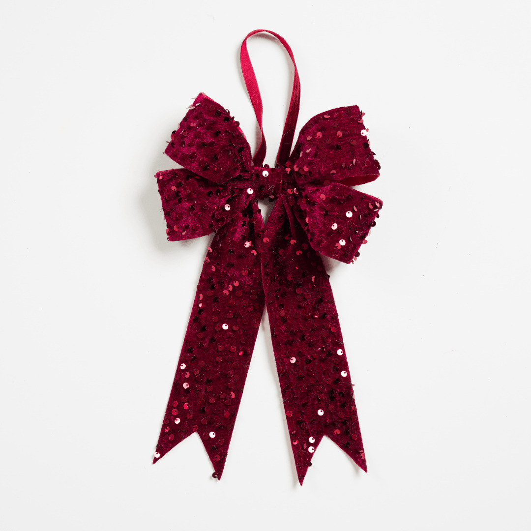 Burgundy Velvet Bow with Sequin Detail