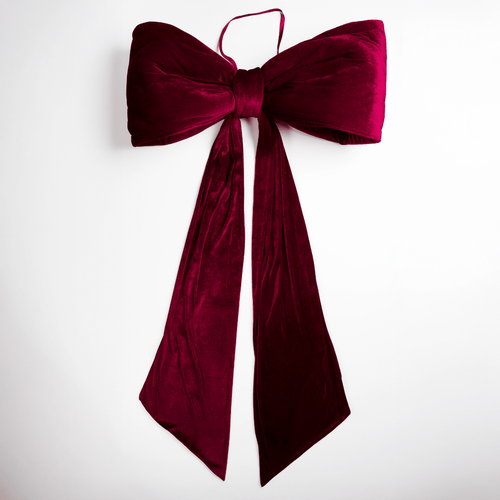 Burgundy Velvet Large Padded Bow Topper with Tails