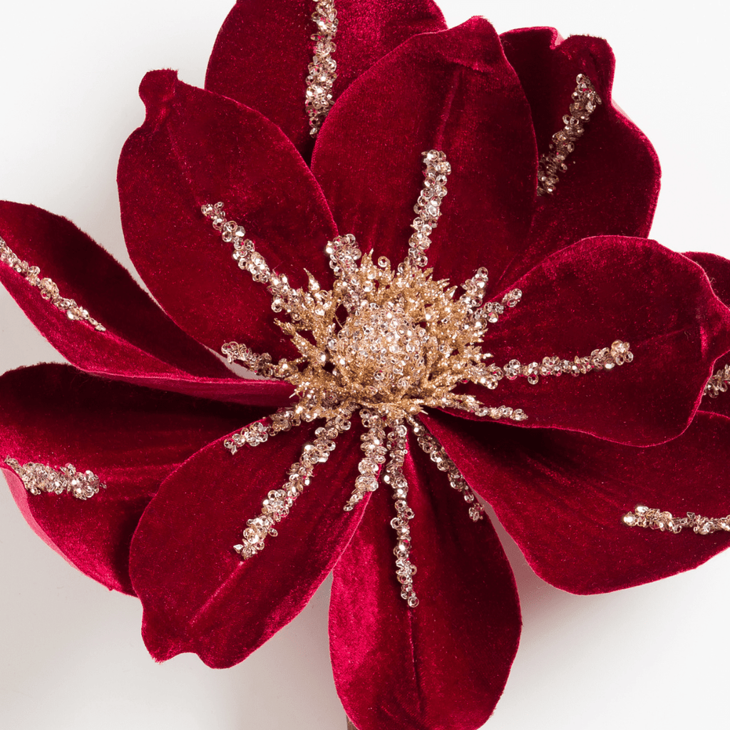 Burgundy Velvet Magnolia Flower Pick