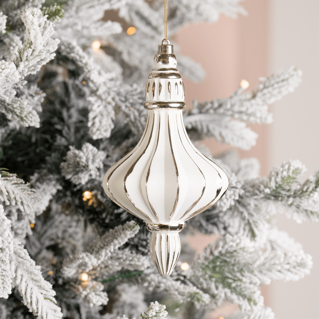 Champagne Beige Painted Stripe Chandelier Ornament 8.5"