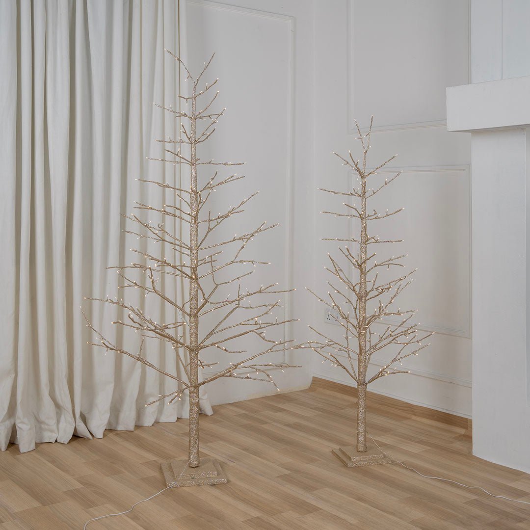 Champagne Gold Glitter Porch Tree with Twinkling LED Lights