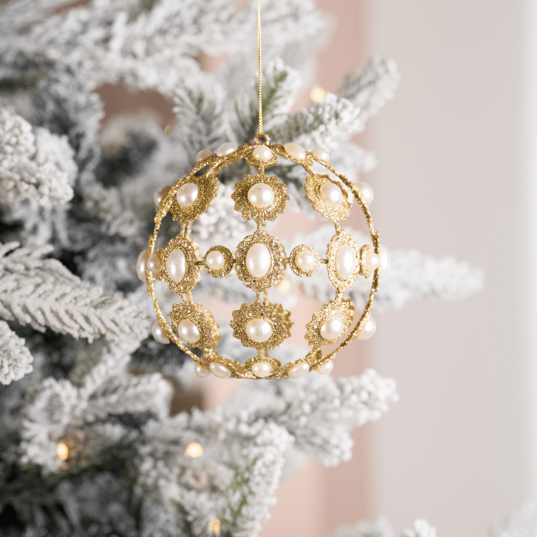 Champagne & Pearl 5" Metal Ball Ornament