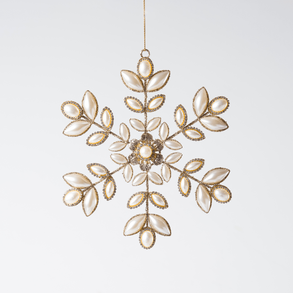 Champagne & Pearl Metal Snowflake Ornament 6.5"
