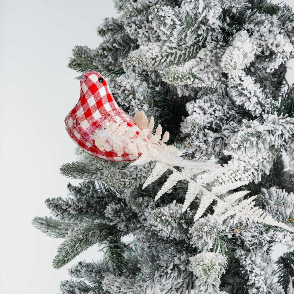 Checkered Red Bird Clip on Ornament