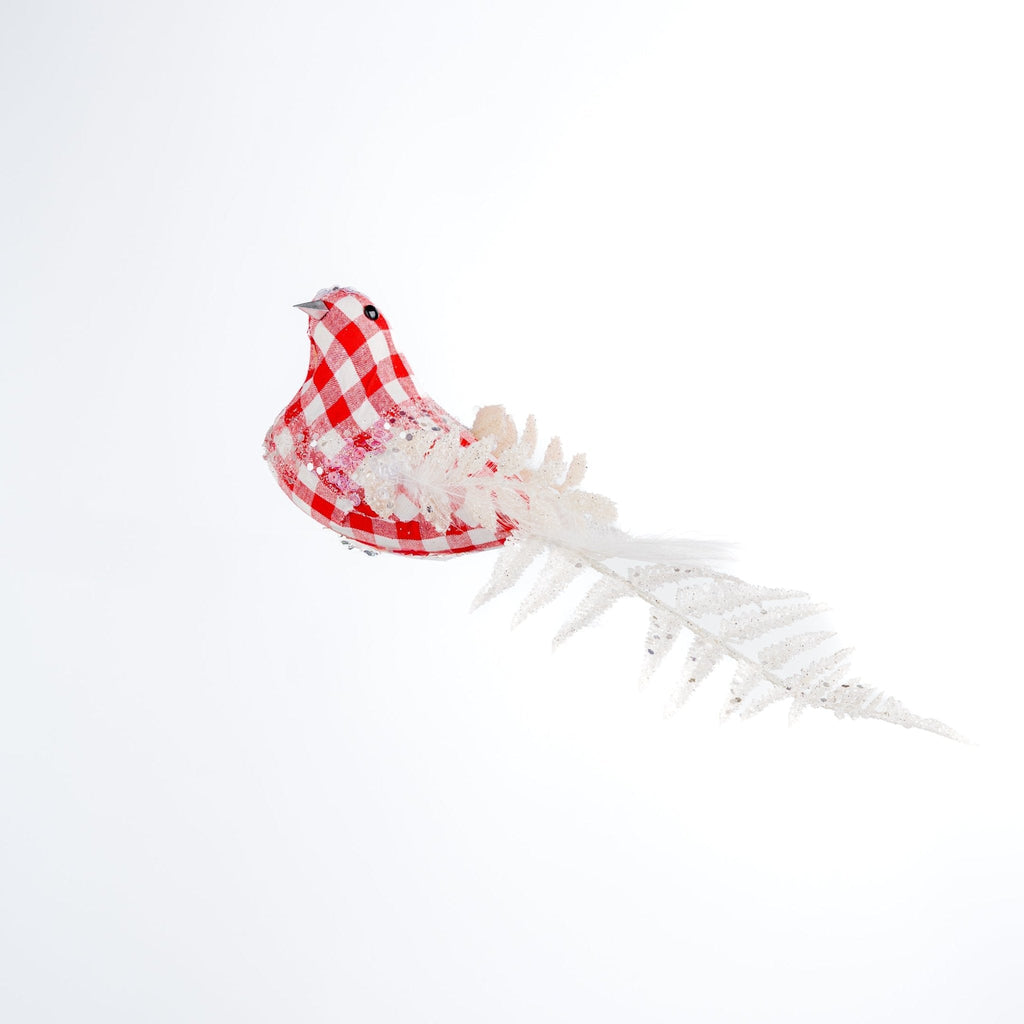 Checkered Red Bird Clip on Ornament