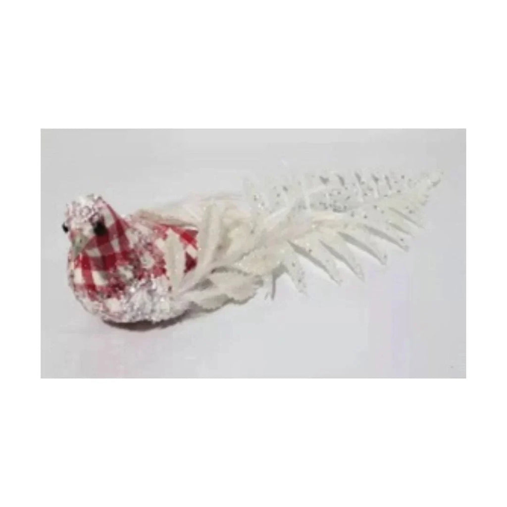 Checkered Red Bird Clip on Ornament