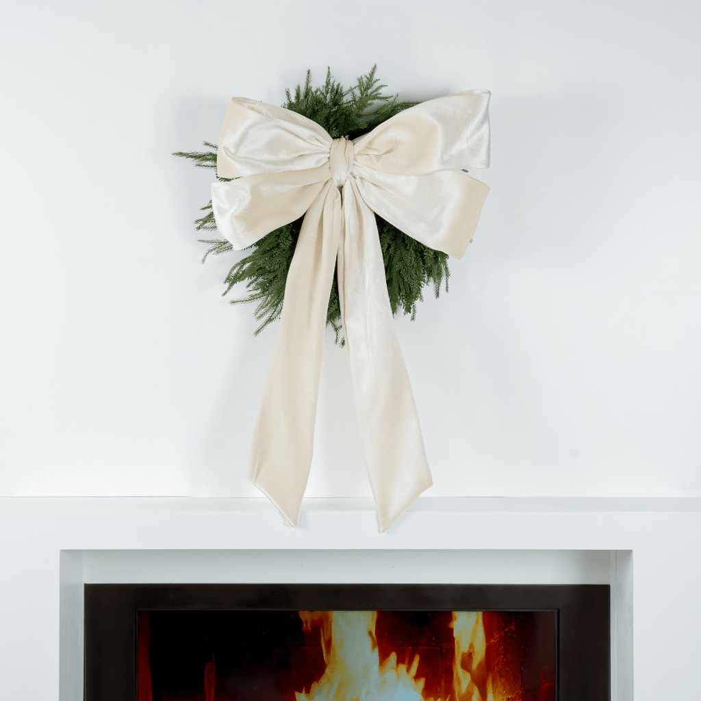 Cream Velvet Festive Bow Topper