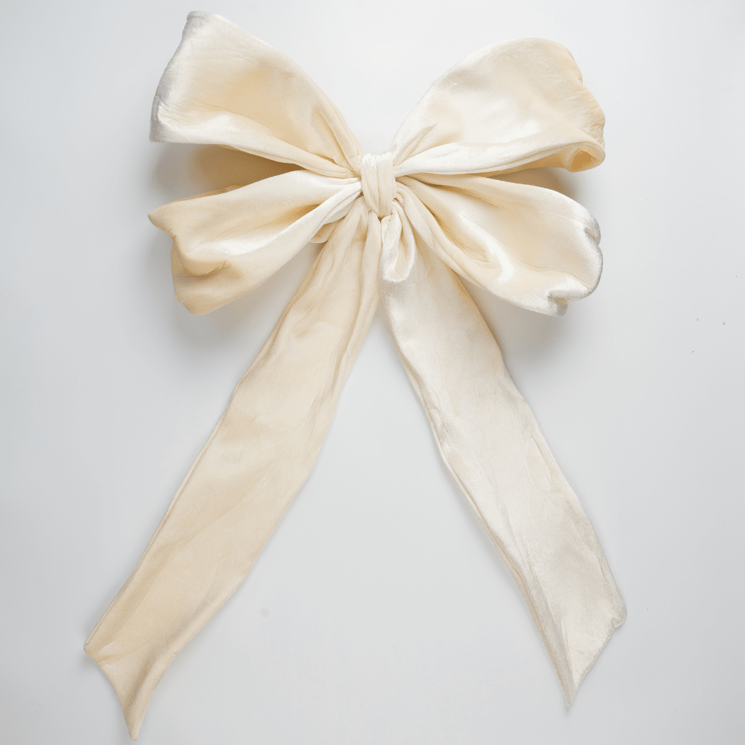 Cream Velvet Festive Bow Topper