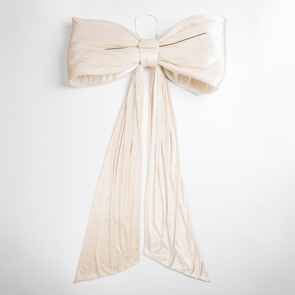 Cream Velvet Padded Bow Topper with Tails