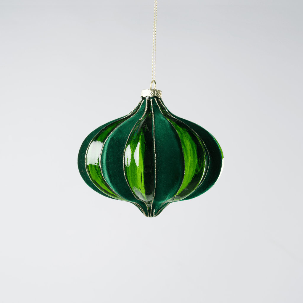Dark Green Onion Glass Ornament with a Twist