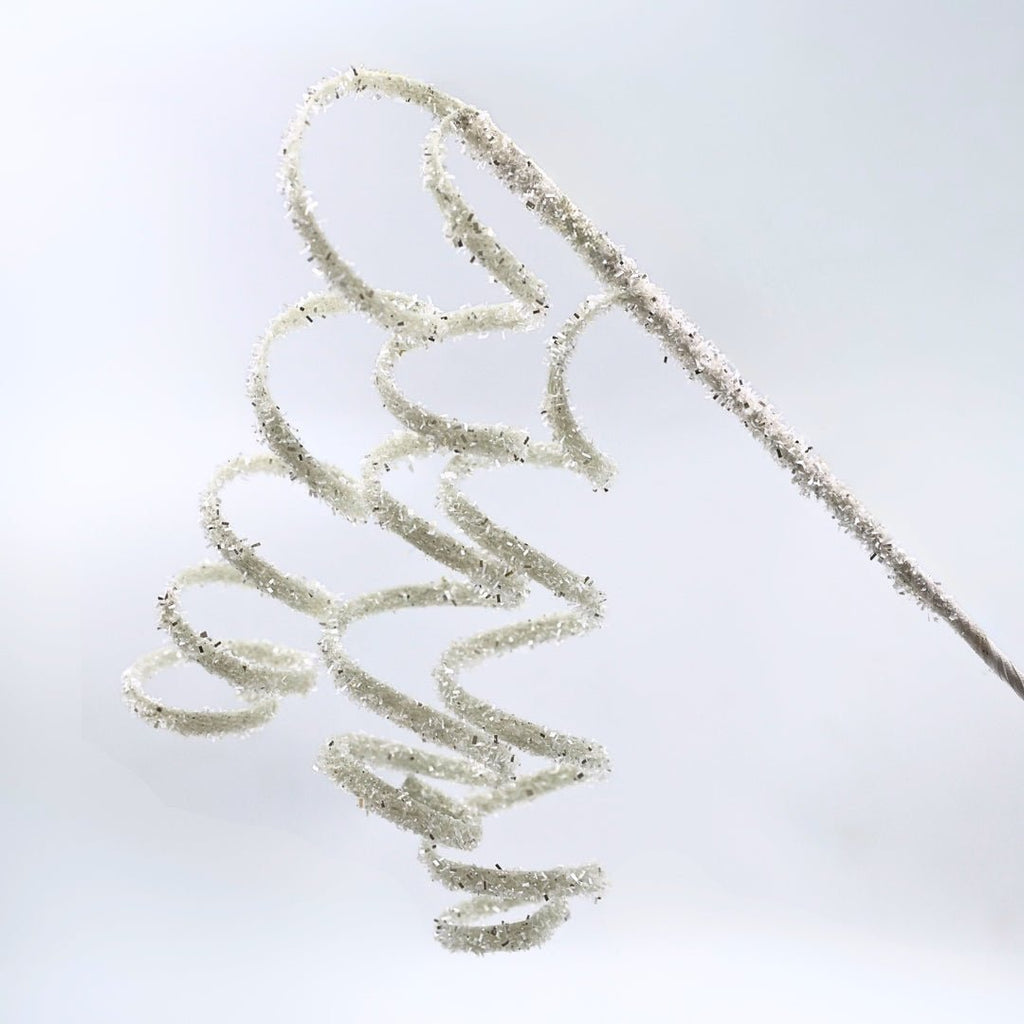Festive White Tinsel Twirl Pick