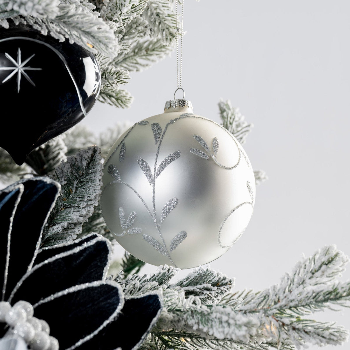 Frosted Glass Ornament  with Silver Leaf Motif