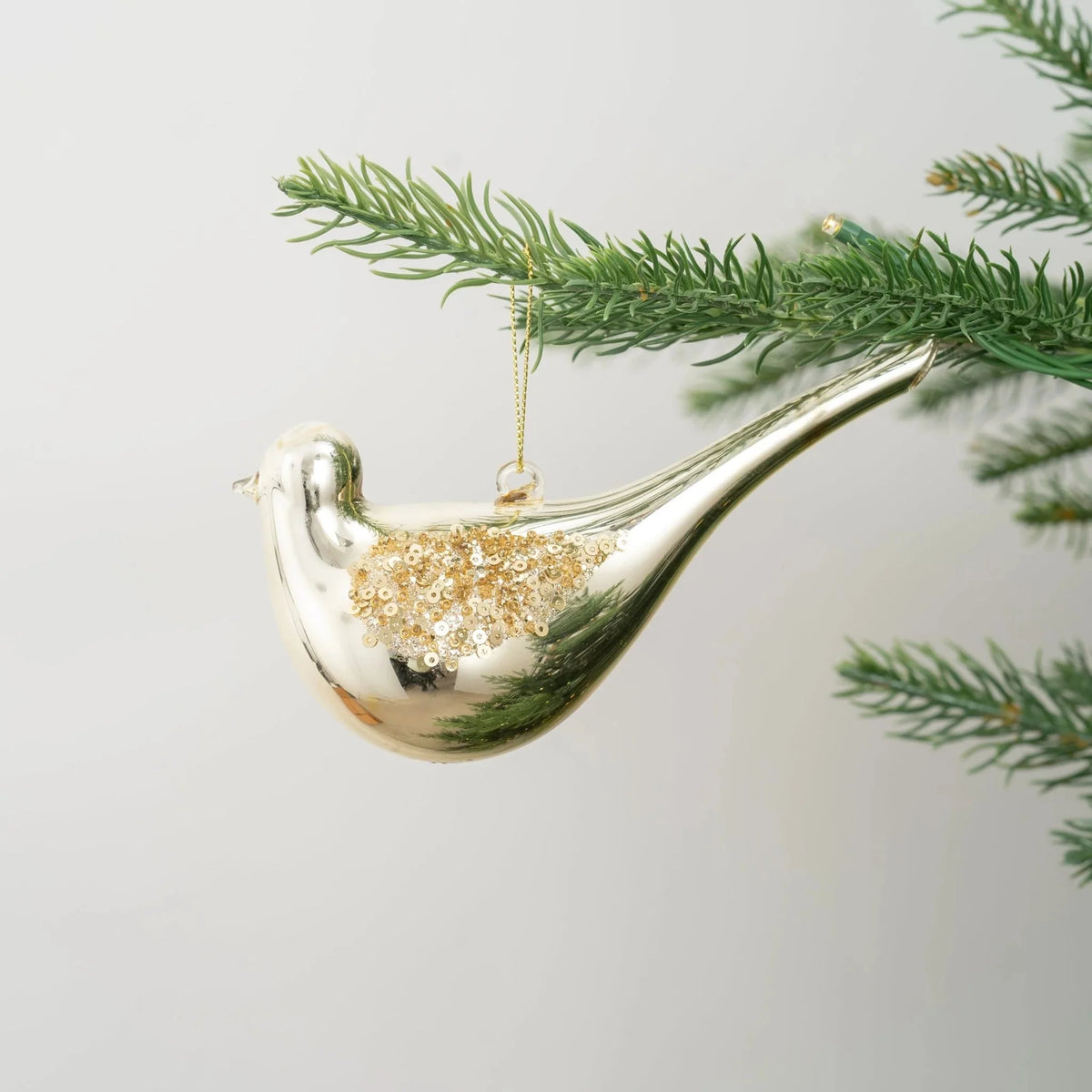 Glossy Gold Bird Ornament With Gold Glitter