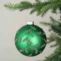 Green Ball Ornament with Beaded Leaf Motif