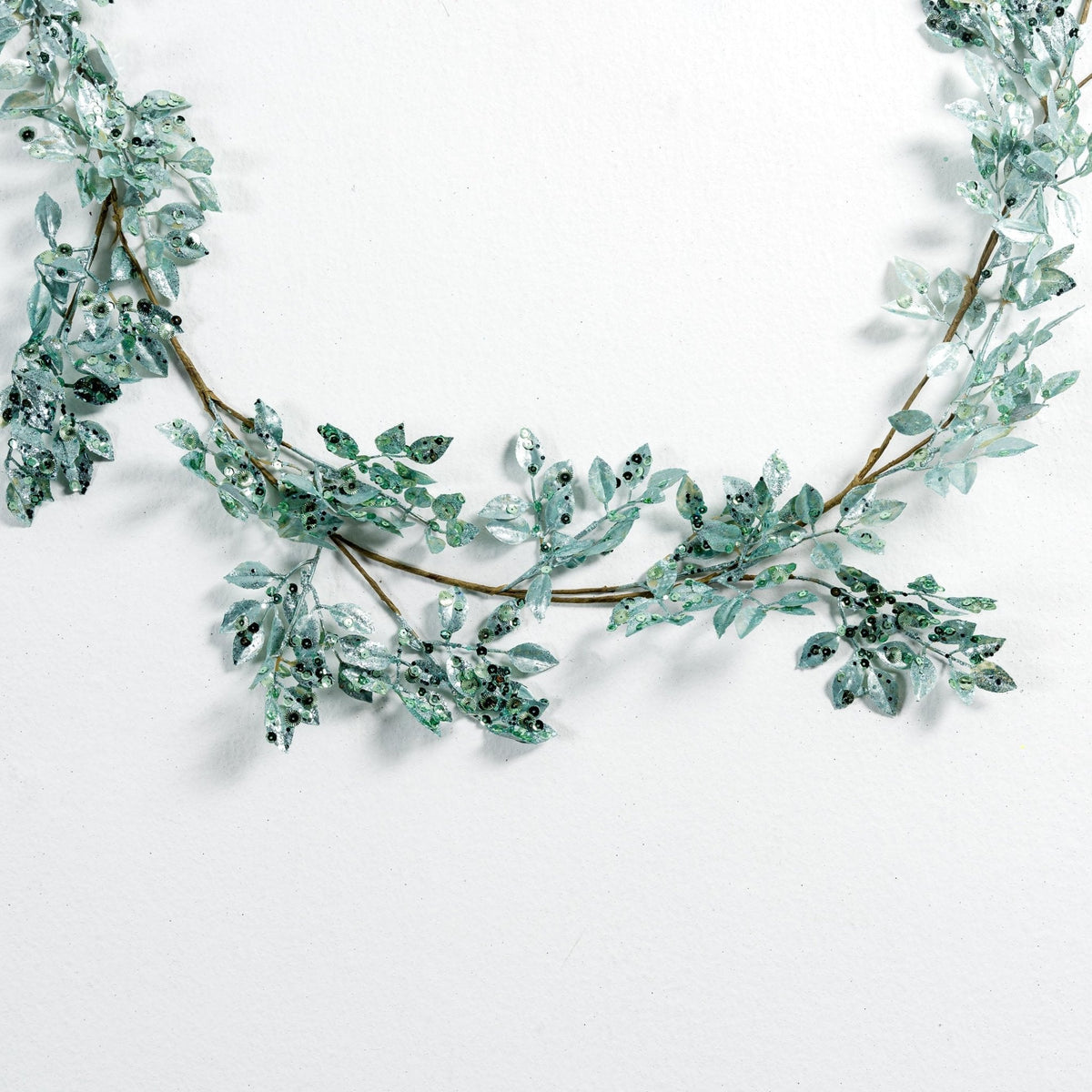 Green Merry Winter Frosted Flower Garland