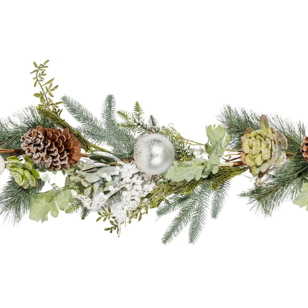 Green Natural Garland with Pine & Succulents - 6ft