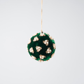 Green Velvet Ball Ornament with Flower Pearl Rhinestones