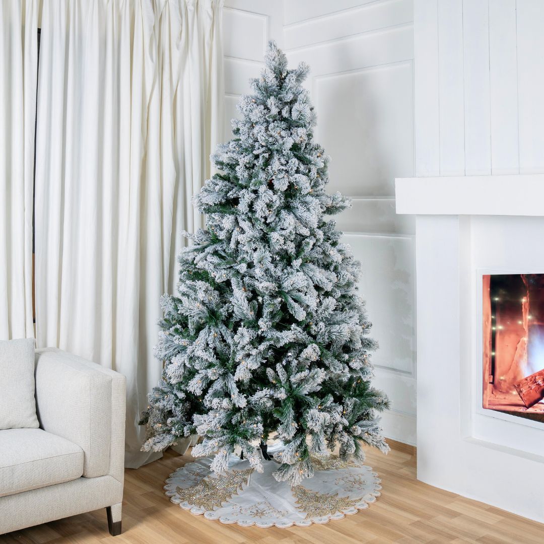 7' Hardneedle Flocked Artificial Christmas Tree with LED Lights