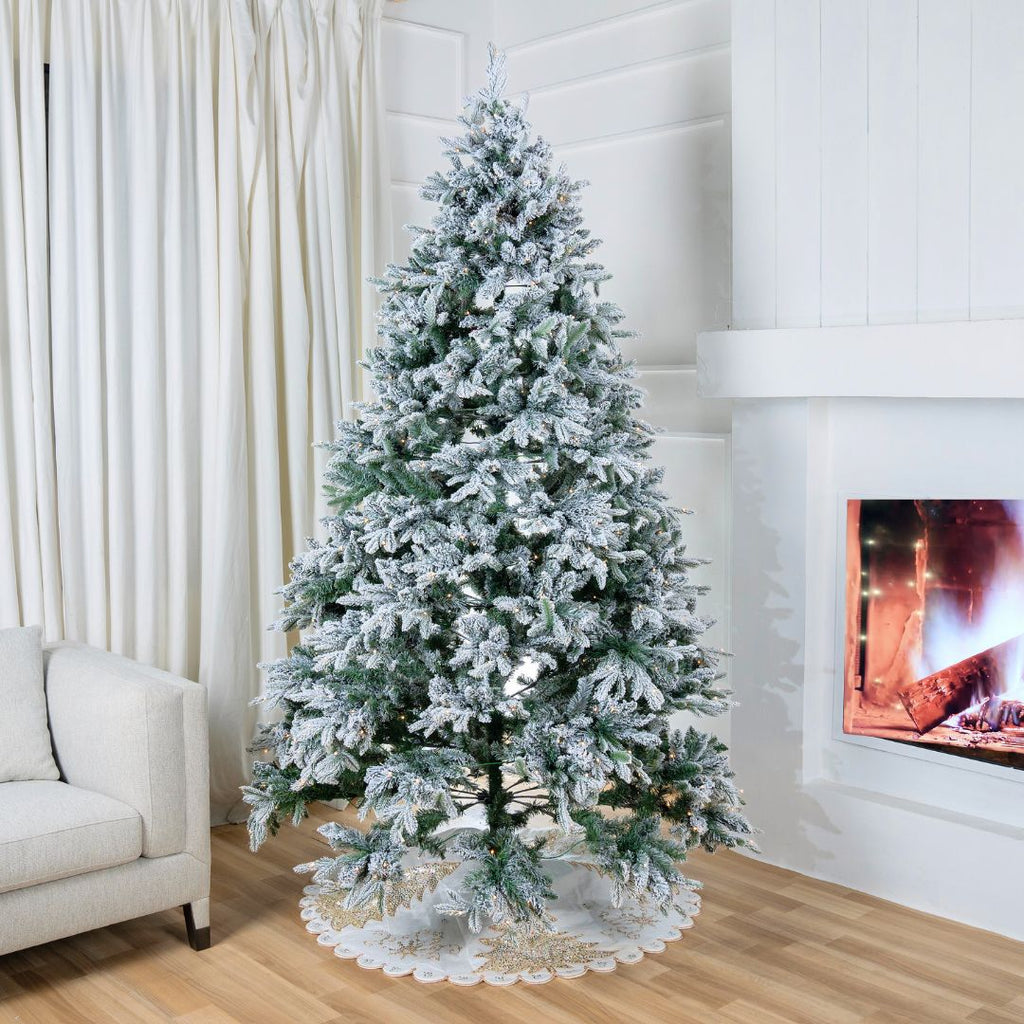 Joy By 8' Olympia Flocked Artificial Christmas Tree with 500 Warm White LED Lights