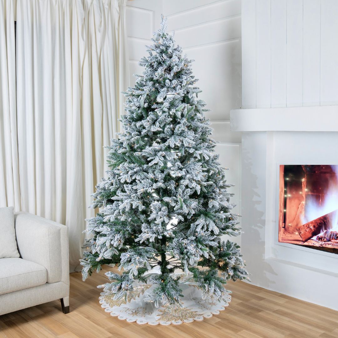 Joy By 8' Olympia Flocked Artificial Christmas Tree with 500 Warm White LED Lights