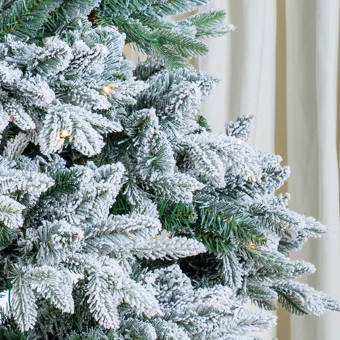 Joy By 8' Olympia Flocked Artificial Christmas Tree with 500 Warm White LED Lights