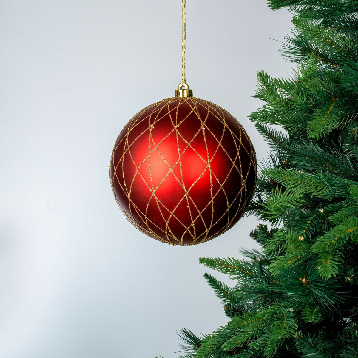 Matte Red & Textured Gold 8" Ball Ornament