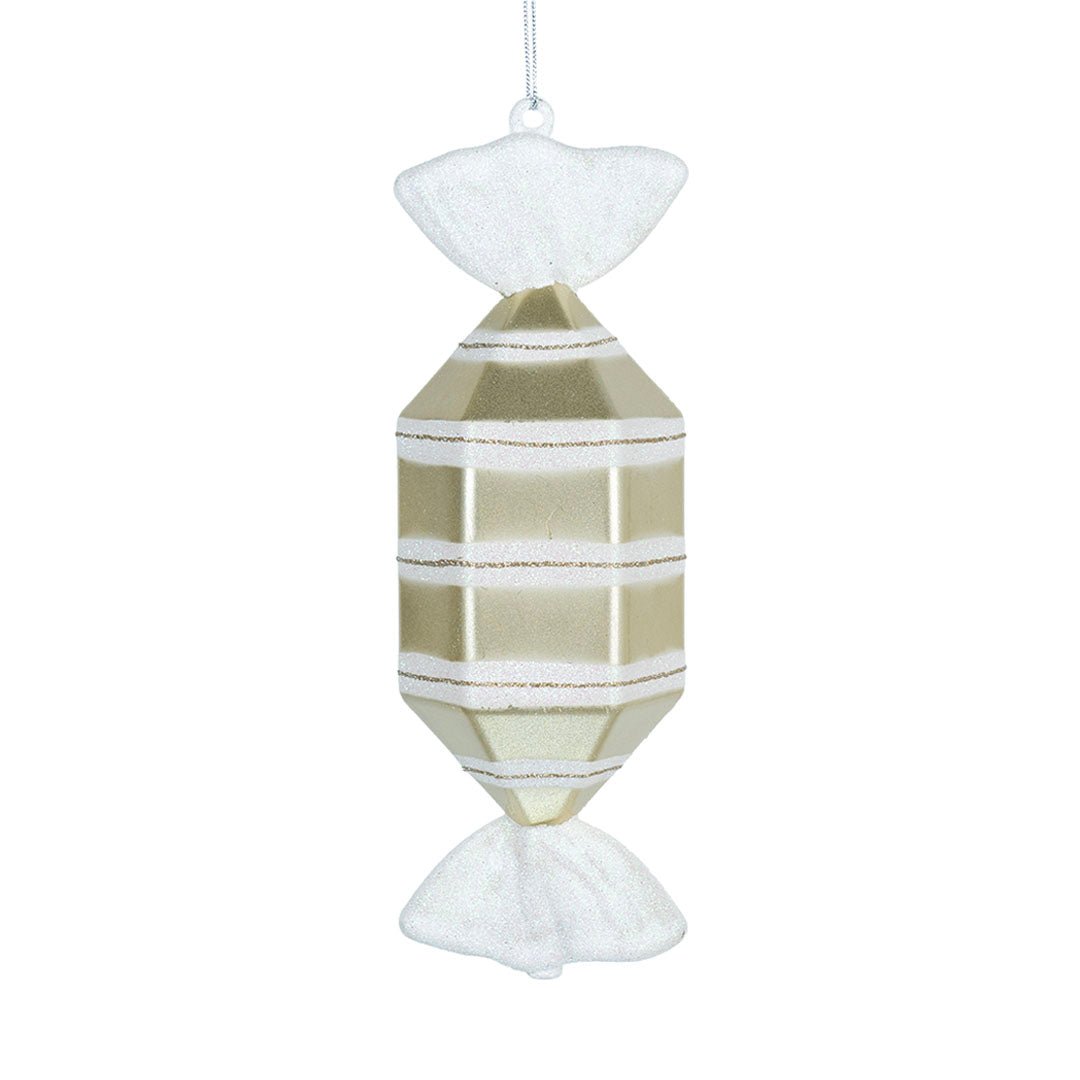 Matte White & Bright Champagne 12" Round Toffee Ornament