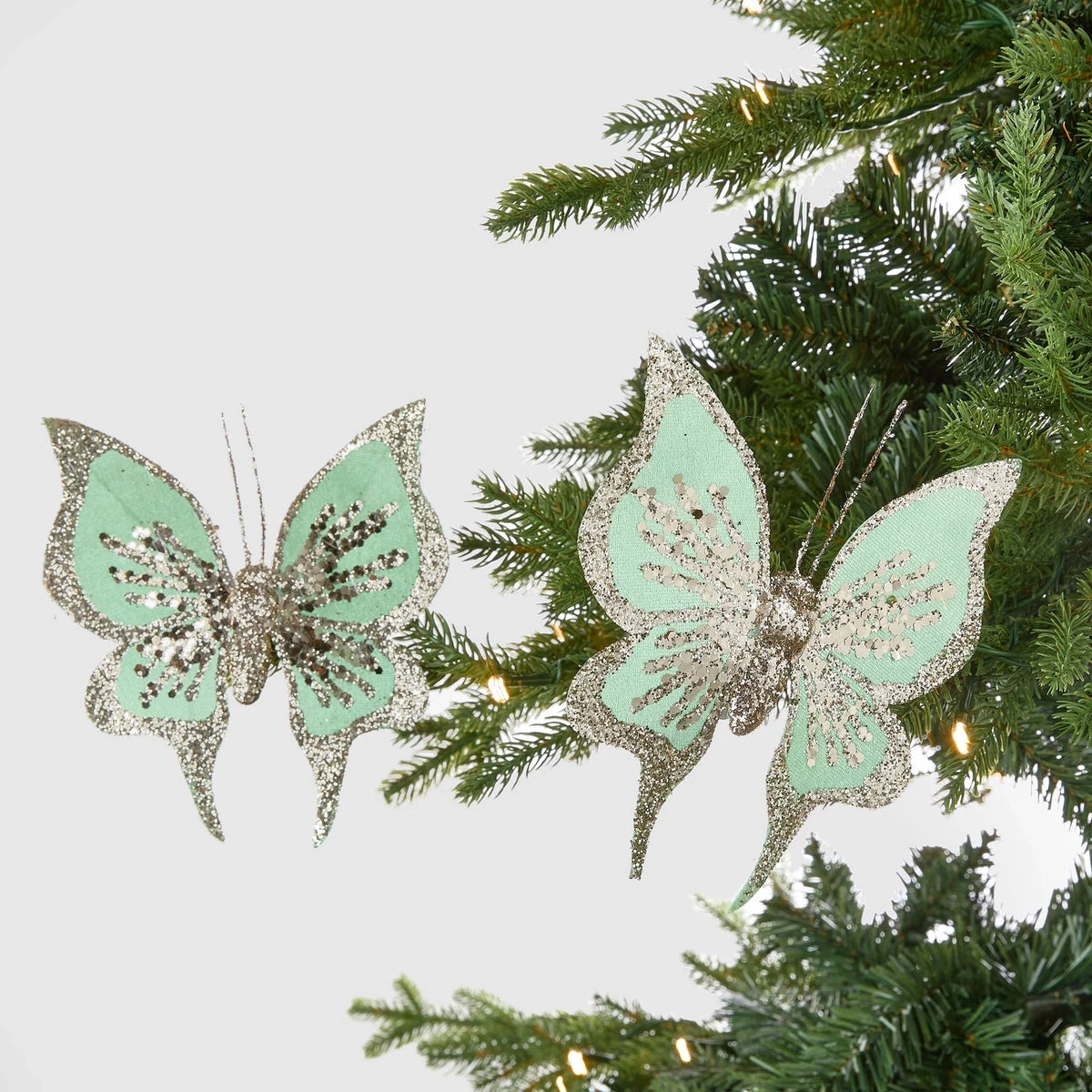Mint Green With Gold Glitter Butterfly Clip-On Ornament