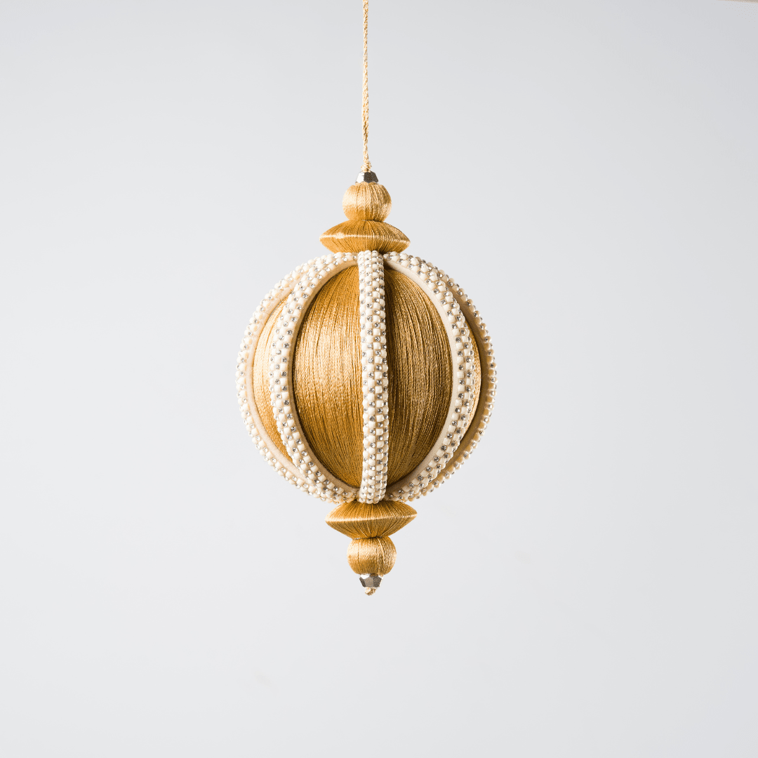 Mustard Crystal Lace Thread Ornament 4"