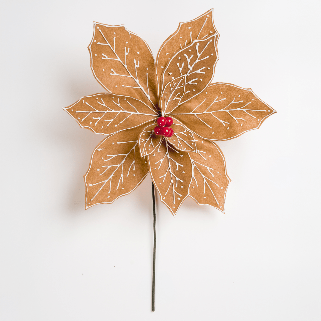 Natural Felt Poinsettia Pick with Red Berries