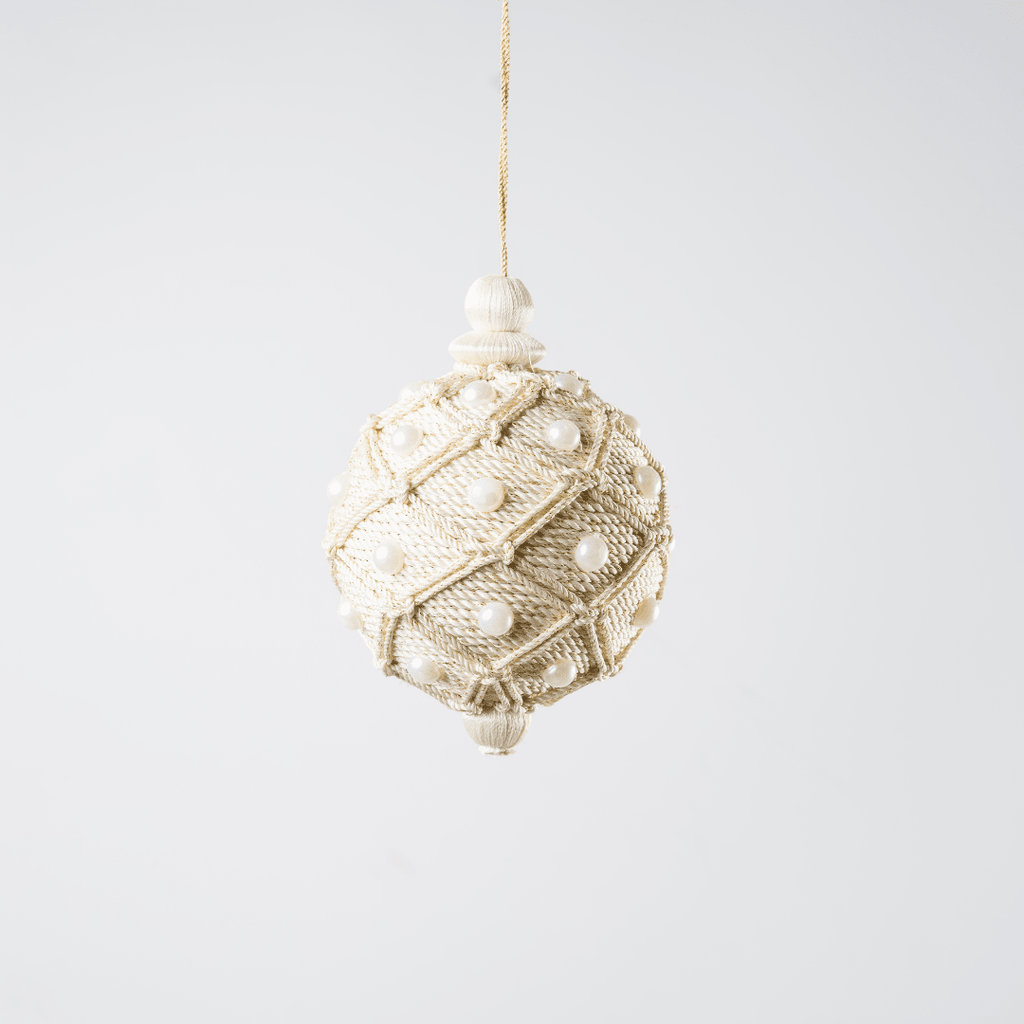 Natural Jute Embroidered Net Ornament with Pearl Detail