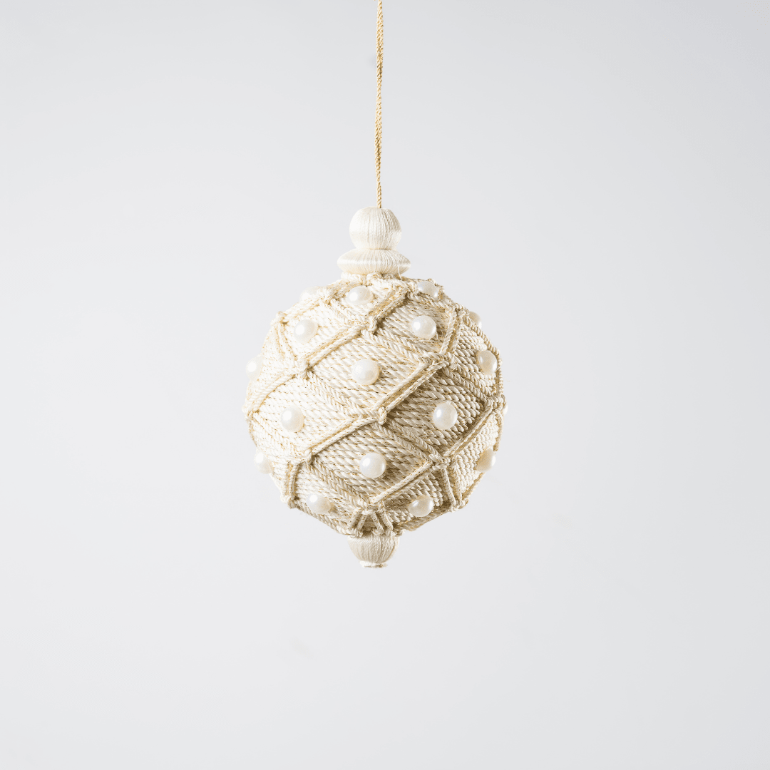Natural Jute Embroidered Net Ornament with Pearl Detail