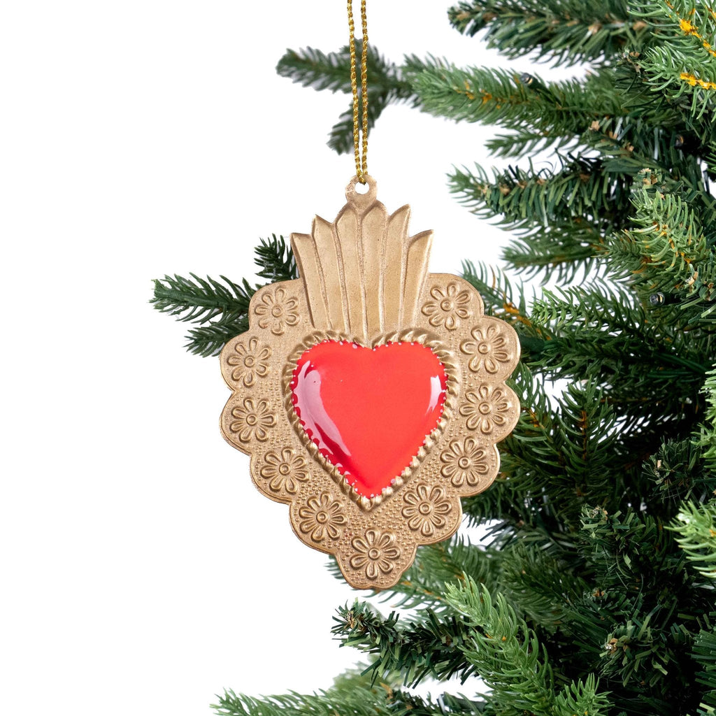 Red & Gold Hand Hammered Heart Ornament