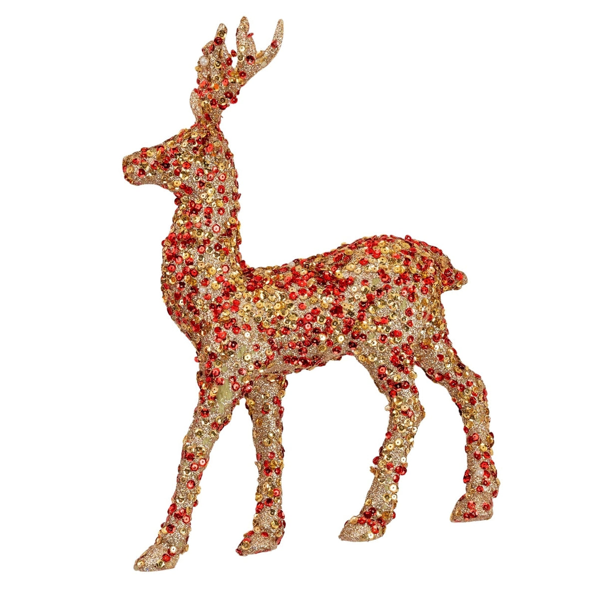Red & Gold standing Deer with Sequins