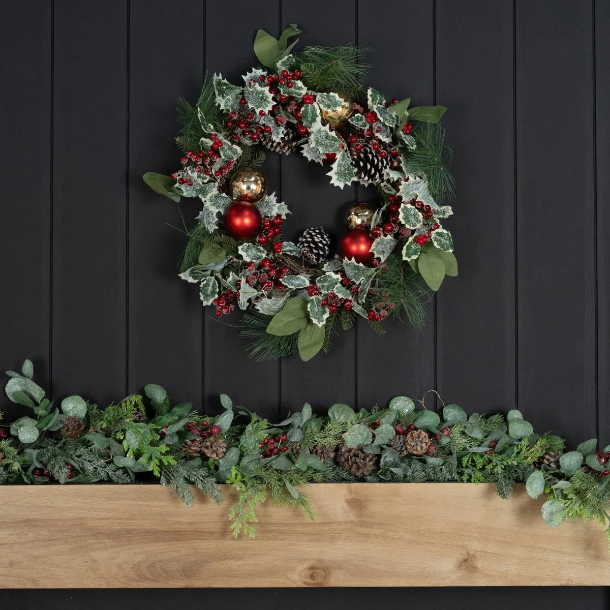 Red Winterberry & Foliage Traditional Garland With Led Lights - 5 ft"