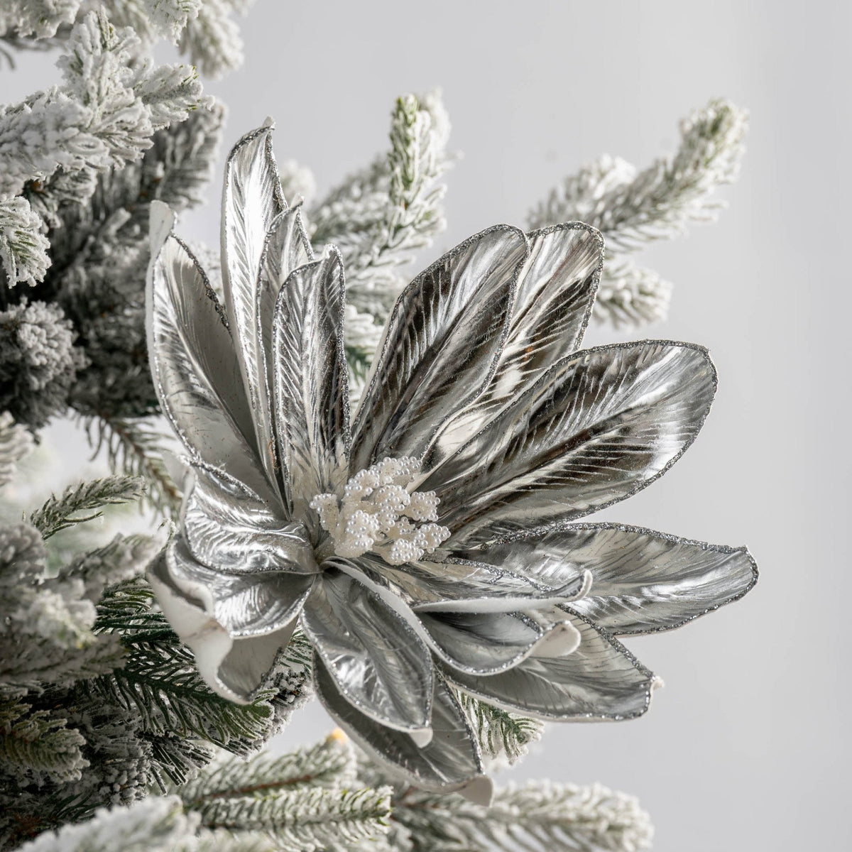 Silver Blooming Magnolia Pick with Pearl buds